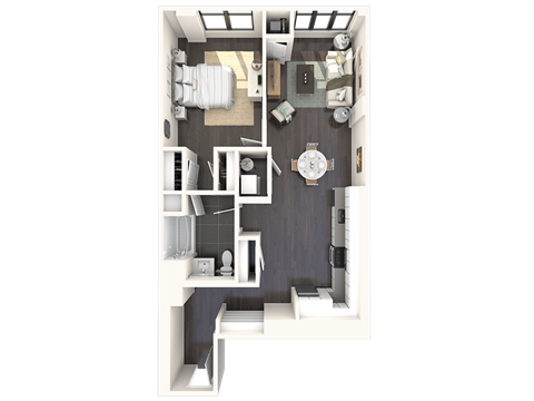 Floor plan for 1 bed, 1 bath, 854 sqft